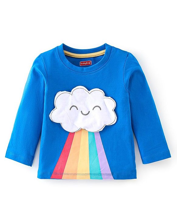 Babyhug Cotton Knit Full Sleeves Clouds Detailing  Night Suit - Blue