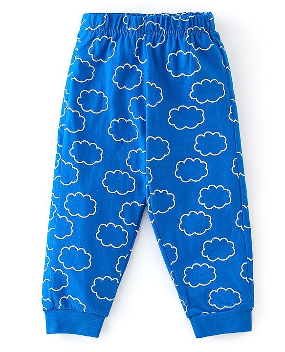 Babyhug Cotton Knit Full Sleeves Clouds Detailing  Night Suit - Blue