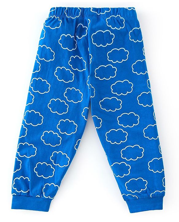 Babyhug Cotton Knit Full Sleeves Clouds Detailing  Night Suit - Blue