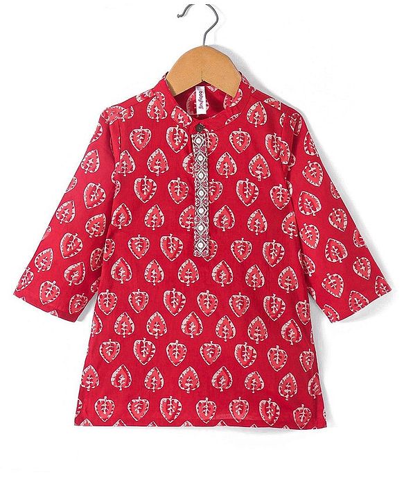 Babyhug 100% Cambric Full Sleeve Printed Kurta With Dhoti Set - Red