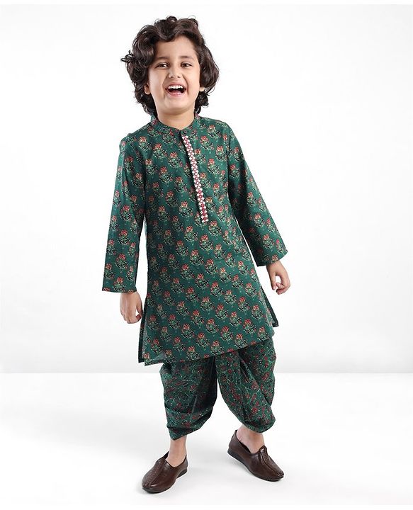 BABYHUG BOYS COTTON PRINTED DHOTI KURTA SET 3-4Y GREEN