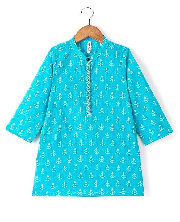Babyhug 100% Cambric Full Sleeve Printed Kurta With Dhoti Set - Blue