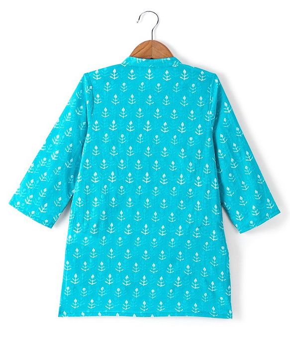 Babyhug 100% Cambric Full Sleeve Printed Kurta With Dhoti Set - Blue