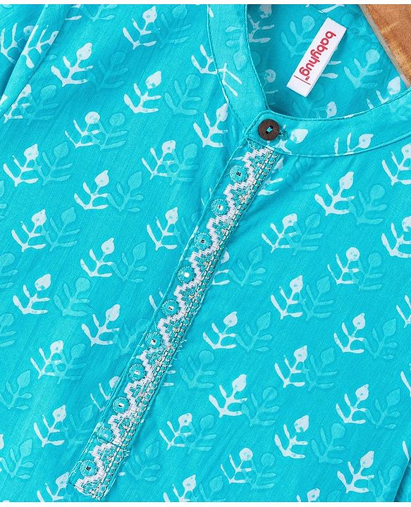 Babyhug 100% Cambric Full Sleeve Printed Kurta With Dhoti Set - Blue