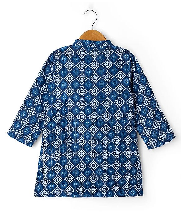 Babyhug Cotton Woven Full Sleeves Kurta Dhoti Set with Floral Print - Blue
