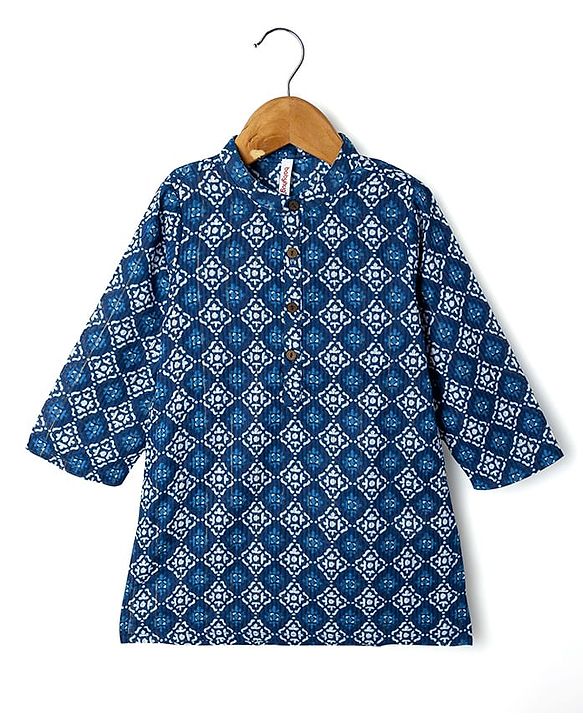 Babyhug Cotton Woven Full Sleeves Kurta Dhoti Set with Floral Print - Blue