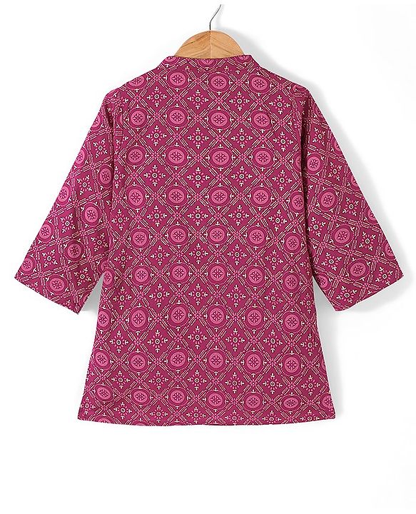 Babyhug Cotton Woven Full Sleeves Kurta and Dhoti Set Floral Print - Magenta