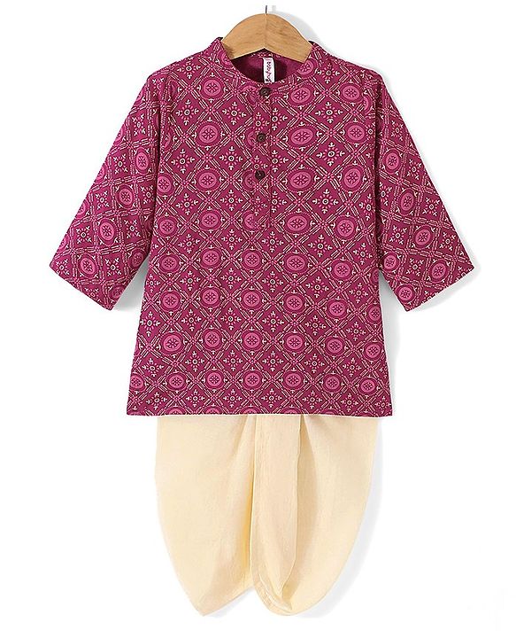 Babyhug Cotton Woven Full Sleeves Kurta and Dhoti Set Floral Print - Magenta
