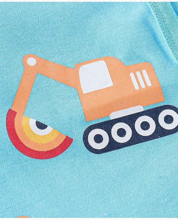 Babyhug Cotton Knit Full Sleeves JCB Printed Footed Sleep Suit - Blue