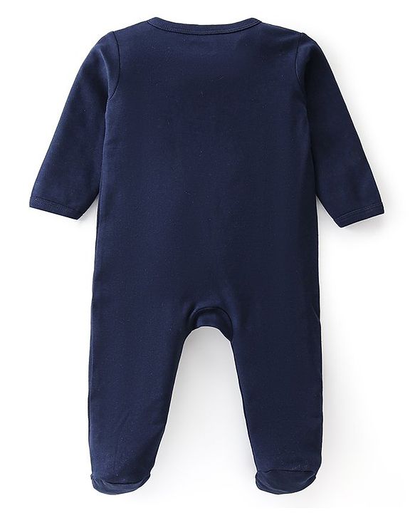 Babyhug Cotton Knit Full Sleeves Footed Sleep Suit Star & Santa Clause Print Pack of 2 - Red & Navy Blue