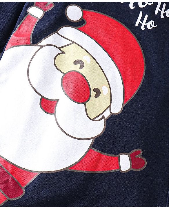 Babyhug Cotton Knit Full Sleeves Footed Sleep Suit Star & Santa Clause Print Pack of 2 - Red & Navy Blue