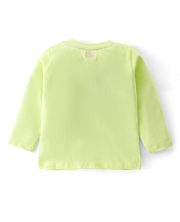 Babyhug 100% Coton Monster Print Dungaree With Front Pocket & Full Sleeves Inner Tee With Shoulder Snap Buttons - Light Green