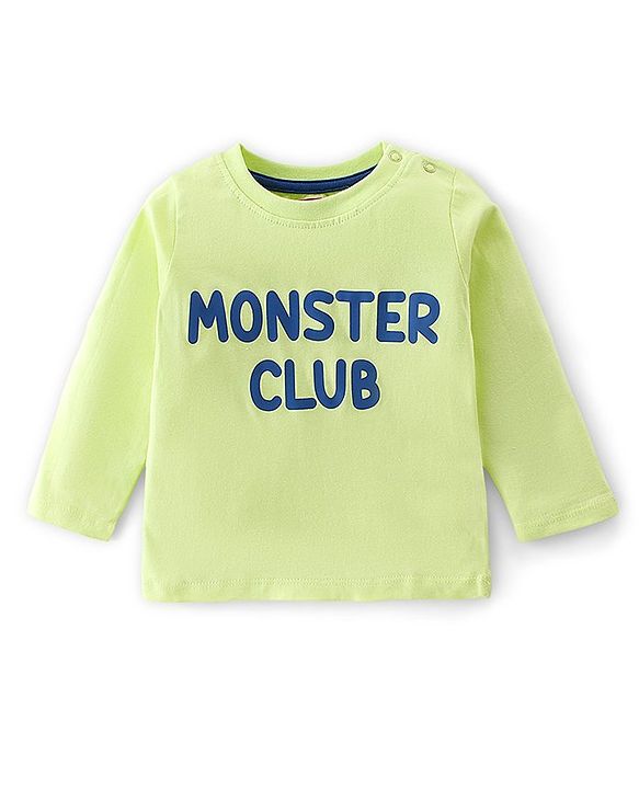 Babyhug 100% Coton Monster Print Dungaree With Front Pocket & Full Sleeves Inner Tee With Shoulder Snap Buttons - Light Green