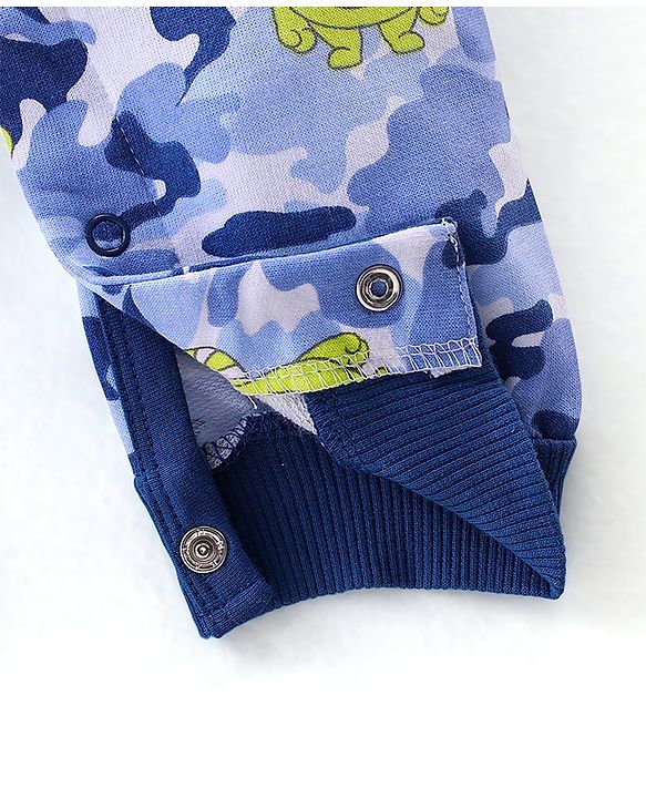 Babyhug 100% Coton Monster Print Dungaree With Front Pocket & Full Sleeves Inner Tee With Shoulder Snap Buttons - Light Green