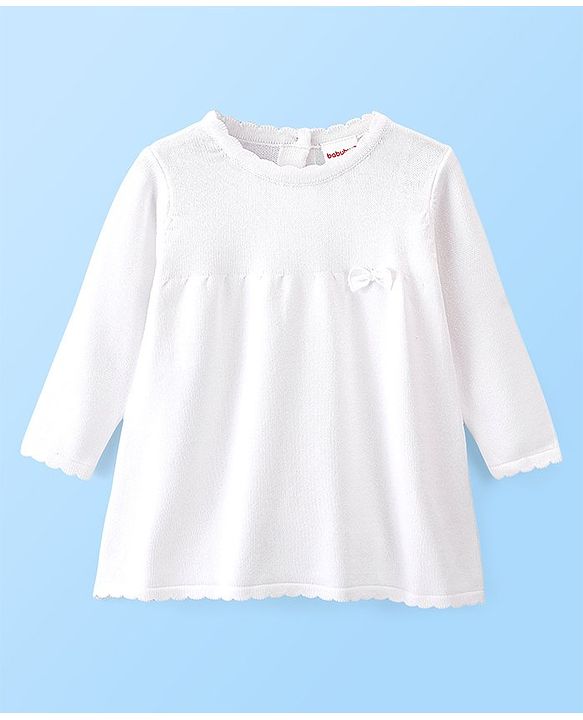 Babyhug Knitted Full Sleeves Woollen Dress With Solid Colour - Offwhite