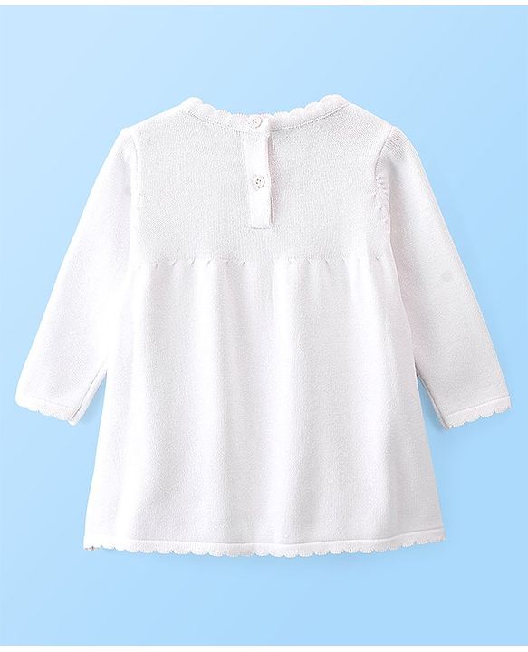 Babyhug Knitted Full Sleeves Woollen Dress With Solid Colour - Offwhite