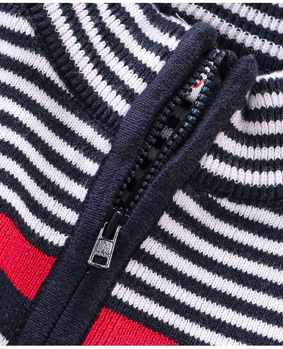 Babyhug Cotton Knitted Full Sleeves Striped Front Zipper Sweater - Multicolour