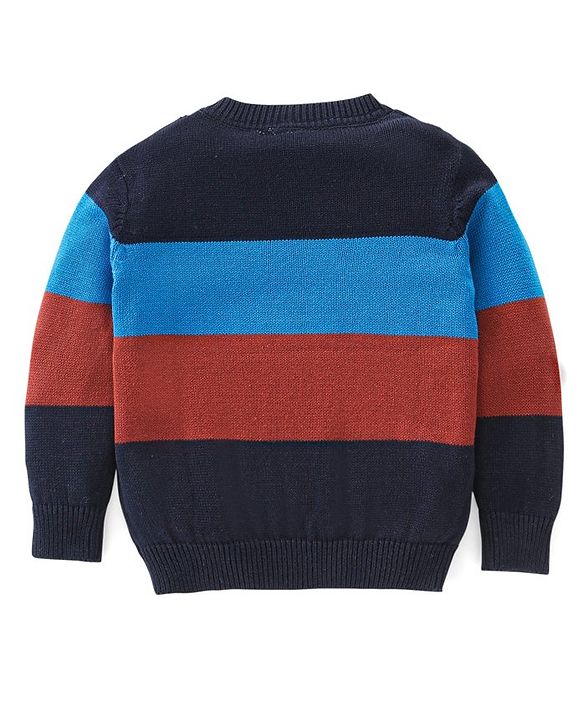 Babyhug Cotton Full Sleeves Color Block Light Winter Pullover with Bear Patch - Multicolor