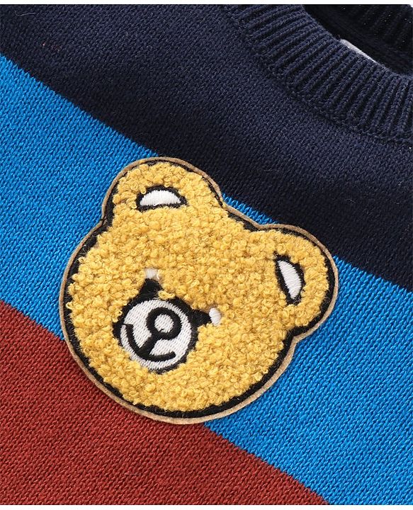 Babyhug Cotton Full Sleeves Color Block Light Winter Pullover with Bear Patch - Multicolor
