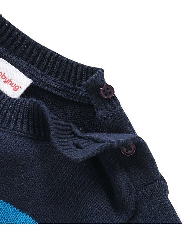 Babyhug Cotton Full Sleeves Color Block Light Winter Pullover with Bear Patch - Multicolor