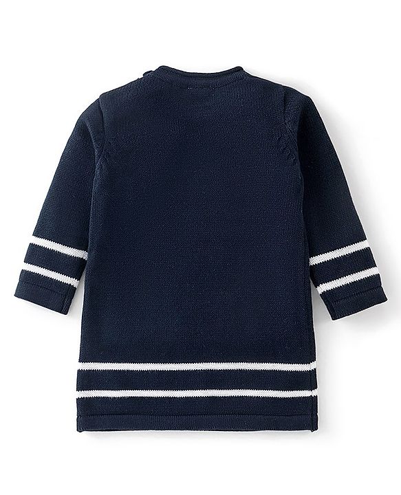 Babyhug Knitted Full Sleeves Woolen Dress with Umbrella Design - Navy Blue