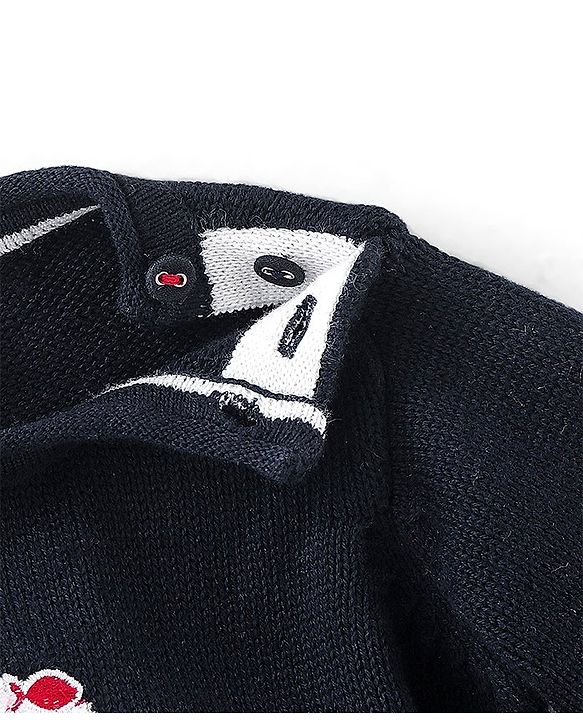 Babyhug Knitted Full Sleeves Woolen Dress with Umbrella Design - Navy Blue