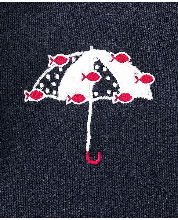 Babyhug Knitted Full Sleeves Woolen Dress with Umbrella Design - Navy Blue