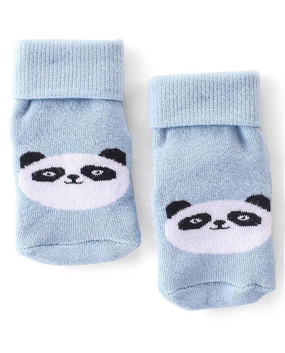 Cute Walk By Babyhug Terry Anti-Bacterial Ankle Length Socks With Panda Print Pack Of 3 - White Blue & Black