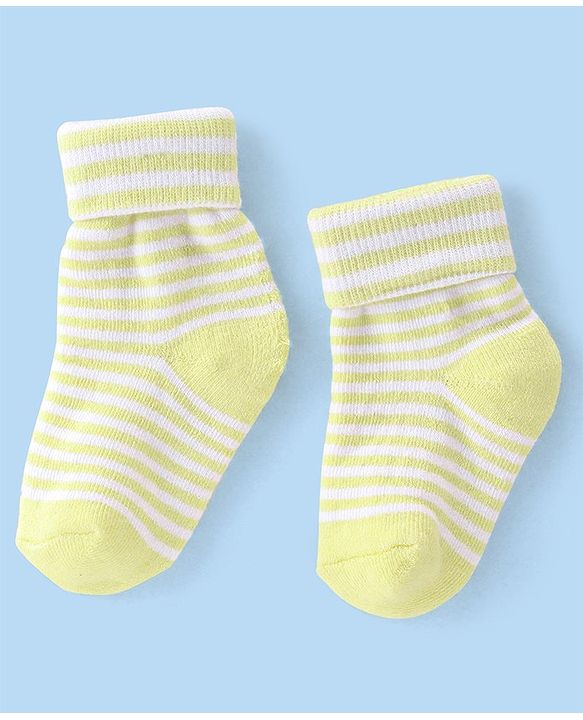 Cute Walk By Babyhug Terry Anti-Bacterial Ankle Length Socks Striped Pack Of 3 - White Green & Blue