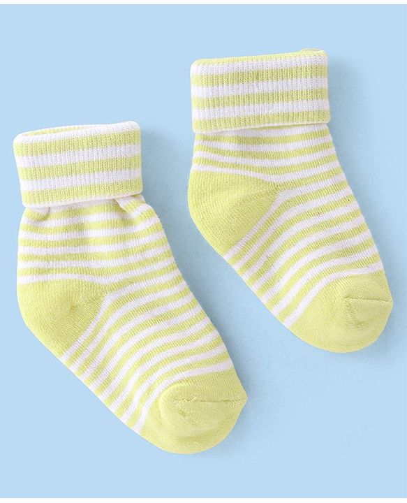 Cute Walk By Babyhug Terry Anti-Bacterial Ankle Length Socks Striped Pack Of 3 - White Green & Blue