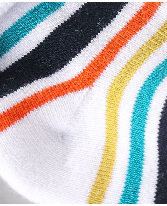 Cute Walk By Babyhug Terry Anti-Bacterial Ankle Length Socks Striped Pack Of 3 - White Green & Blue
