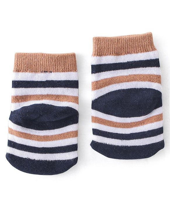 Cute Walk By Babyhug Terry Anti-Bacterial Ankle Length Socks With Teddy Print Pack Of 3 - White & Black