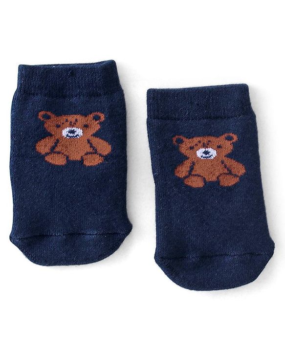 Cute Walk By Babyhug Terry Anti-Bacterial Ankle Length Socks With Teddy Print Pack Of 3 - White & Black