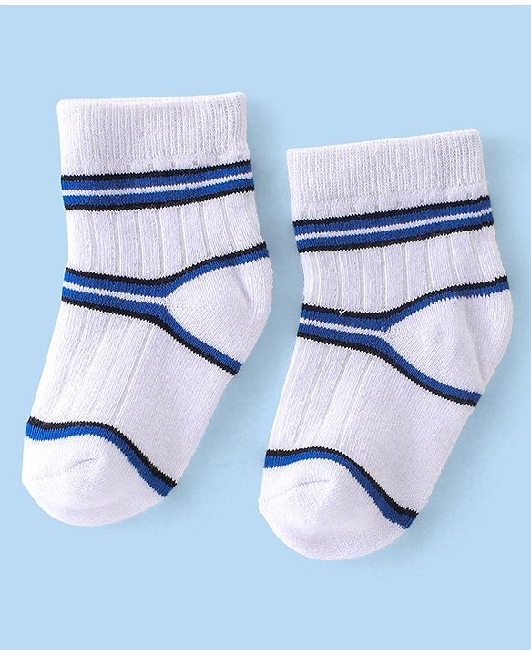 Cute Walk By Babyhug Anti-Bacterial Ankle Length Terry Socks Pack Of 3 - White & Blue
