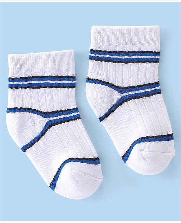 Cute Walk By Babyhug Anti-Bacterial Ankle Length Terry Socks Pack Of 3 - White & Blue