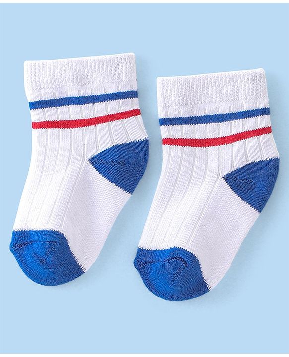 Cute Walk By Babyhug Anti-Bacterial Ankle Length Terry Socks Pack Of 3 - White & Blue