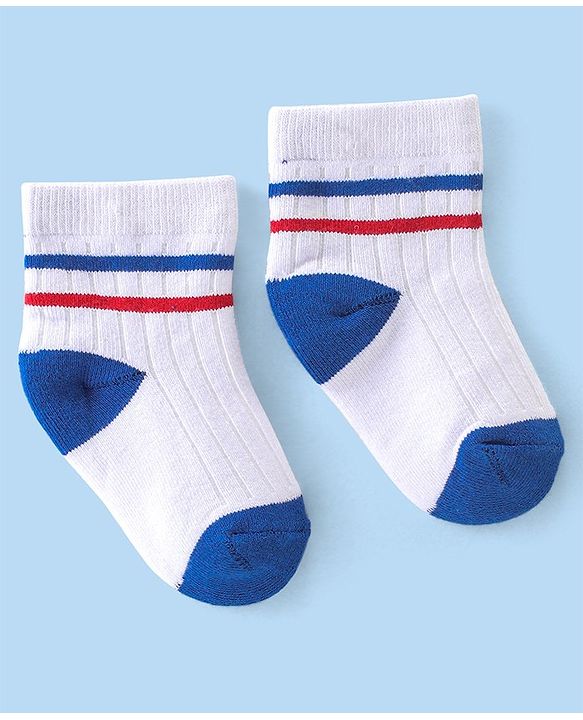 Cute Walk By Babyhug Anti-Bacterial Ankle Length Terry Socks Pack Of 3 - White & Blue