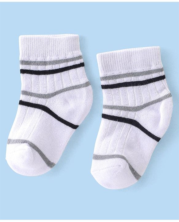 Cute Walk By Babyhug Anti-Bacterial Ankle Length Terry Socks Pack Of 3 - White & Blue