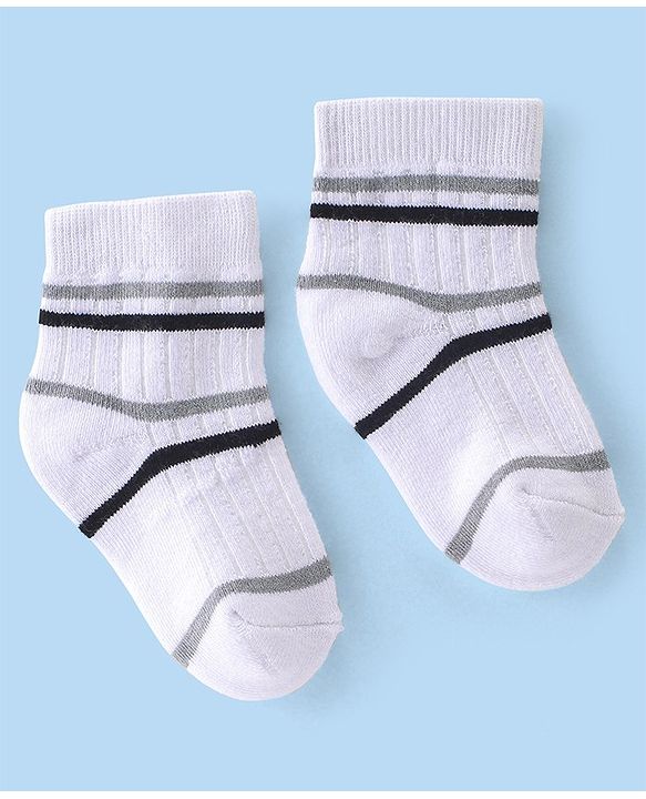 Cute Walk By Babyhug Anti-Bacterial Ankle Length Terry Socks Pack Of 3 - White & Blue