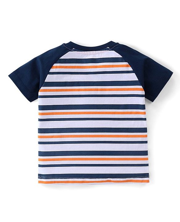 Babyhug 100% Cotton Knit Raglan Sleeves Striped T-Shirt & Shorts Set - Blue & Beige