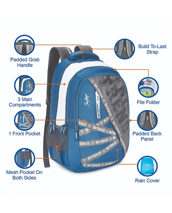 Skybags Riddle School Backpack with Raincover Blue Grey Height 20 Inches Online in India Buy at Best Price from FirstCry 14514587