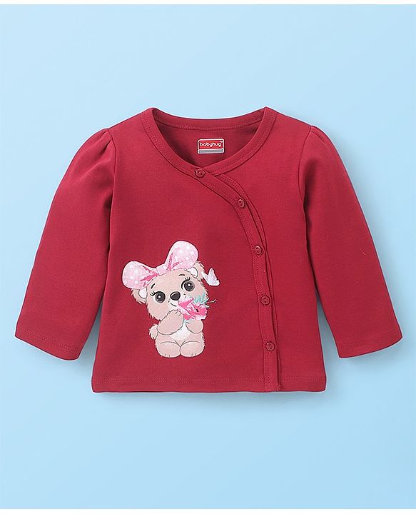 Babyhug 100% Cotton Full Sleeves Vest With Teddy Print Pack Of 3 - White Maroon & Pink