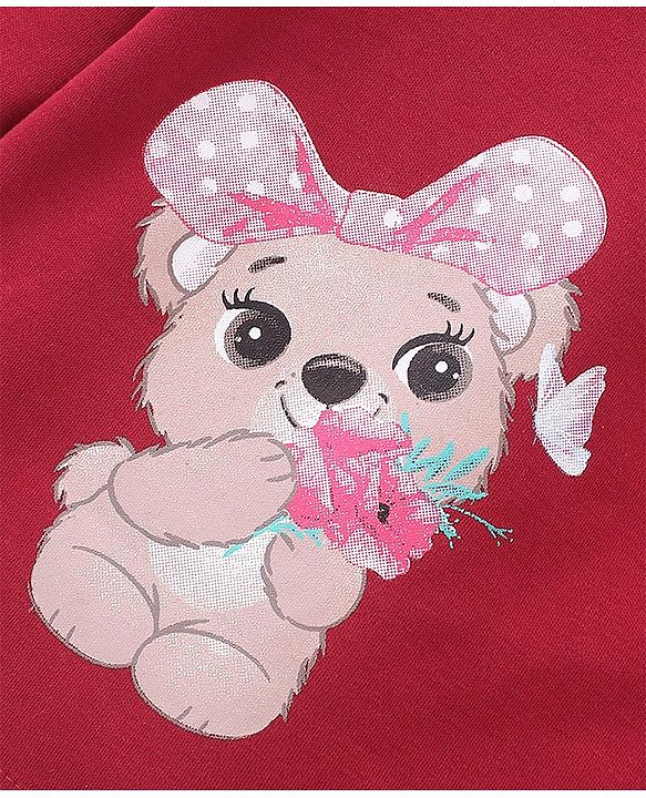 Babyhug 100% Cotton Full Sleeves Vest With Teddy Print Pack Of 3 - White Maroon & Pink