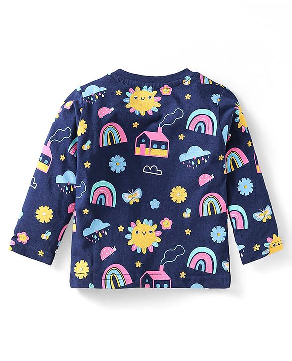 Babyhug Cotton Knit Full Sleeves Night Suit With Rainbow & House Print - Navy Blue