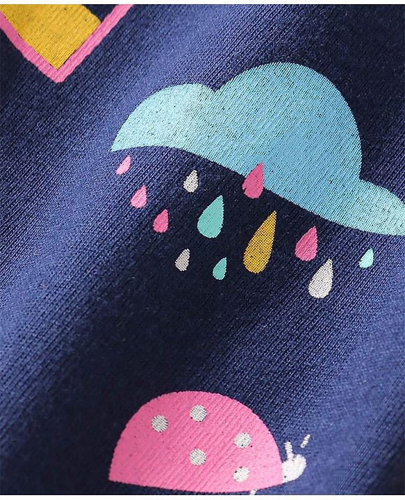 Babyhug Cotton Knit Full Sleeves Night Suit With Rainbow & House Print - Navy Blue