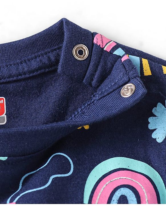 Babyhug Cotton Knit Full Sleeves Night Suit With Rainbow & House Print - Navy Blue