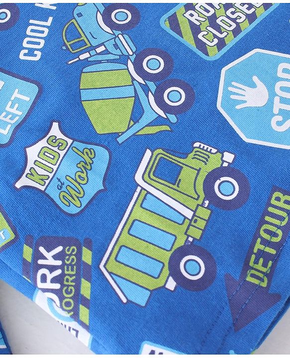 Babyhug Cotton Knit Full Sleeves Trucks Printed Night Suit - Blue