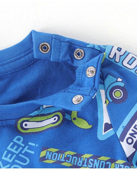 Babyhug Cotton Knit Full Sleeves Trucks Printed Night Suit - Blue