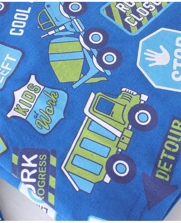 Babyhug Cotton Knit Full Sleeves Trucks Printed Night Suit - Blue