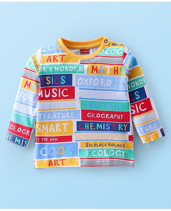 Babyhug Cotton Knit Full Sleeves Night Suit With Text Print - Multicolour